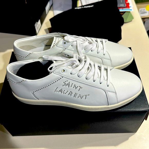 Saint Laurent White Sneakers with Studded Logo - Picture 1 of 4
